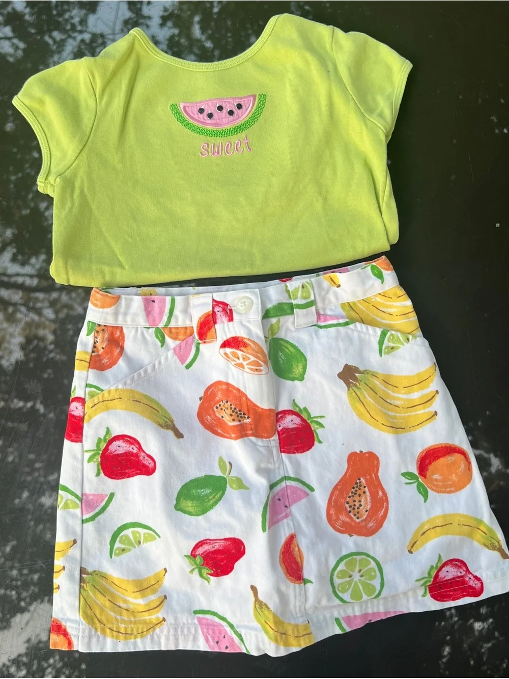 Vintage Gymboree 2006 Tutti Fruity Watermelon Shirt & Fruit Skirt Set Size 5